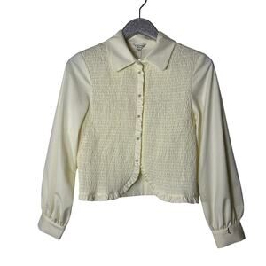 Jovonna London Cream Salvina Shirring Pearl Button Blouse